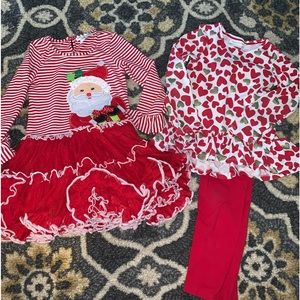 Holiday Lot - 1 dress, 1 outfit, 1 cardigan, and 2 long sleeve shirts.